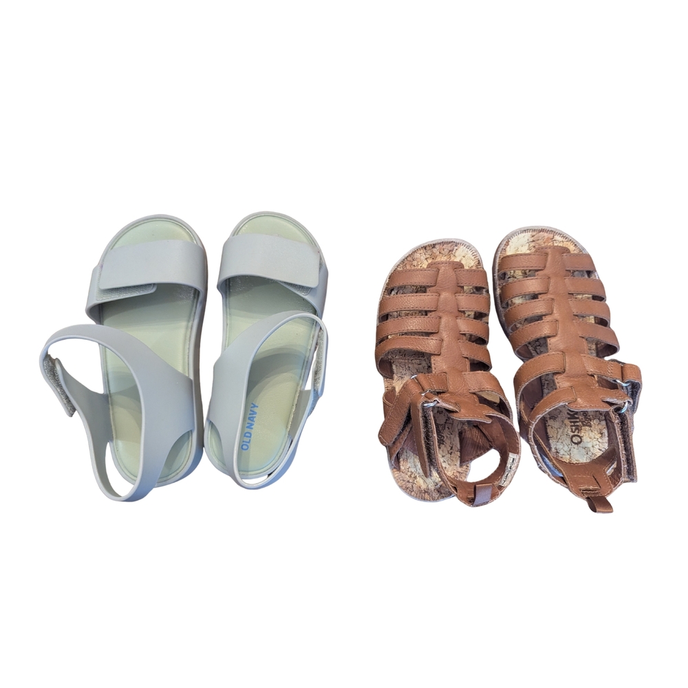 girls 11c old navy Oshkosh summer hook & loop sandal bundle green brown